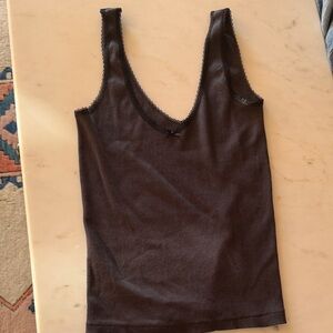 John Galt Elegant Black Lace Trim Tank Top